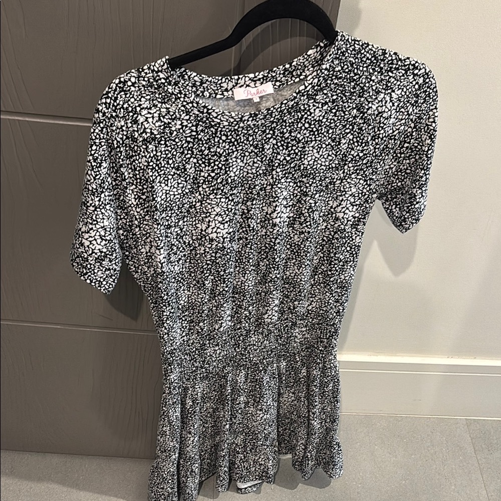 Parker Black and White Fitted Peplum Dress
